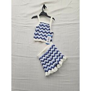 Rare Editions Toddler Girls 2T Crochet 2-Piece Set Blue White Wave Shorts